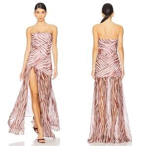 RETROFETE Nicole Strapless Silk Earl Rose Zebra Maxi Dress Size Small